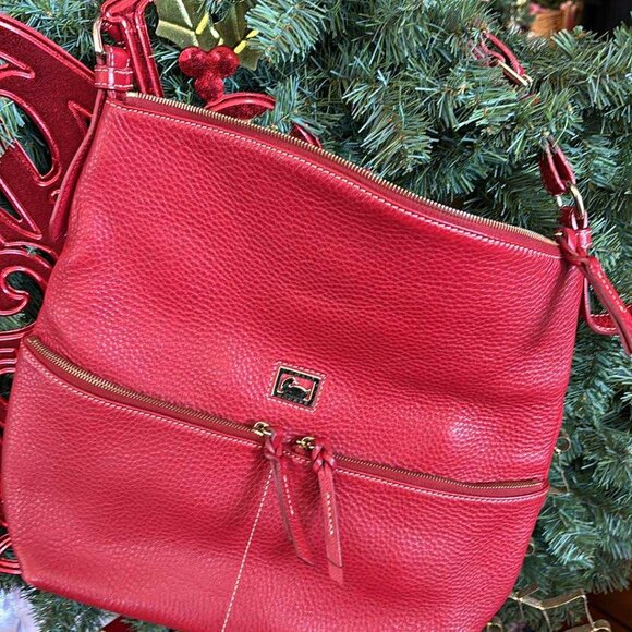 USED DOONEY & BOURKE RED PEBBLE LEATHER SATCHEL BAG - Picture 1 of 8